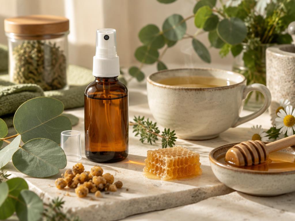 Spray alla propoli, tisana, miele ed erbe
