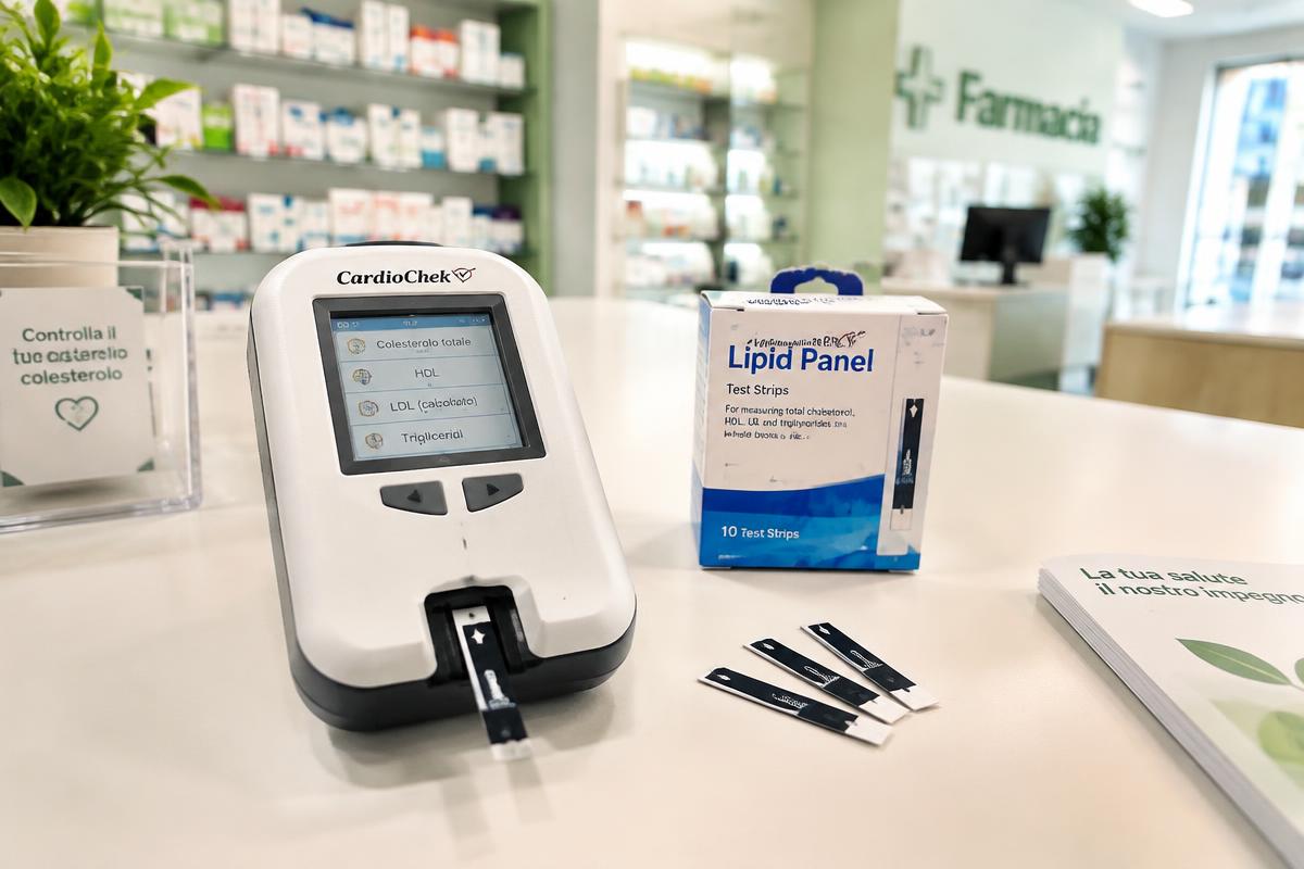 Analizzatore per il profilo lipidico con strisce reattive in farmacia