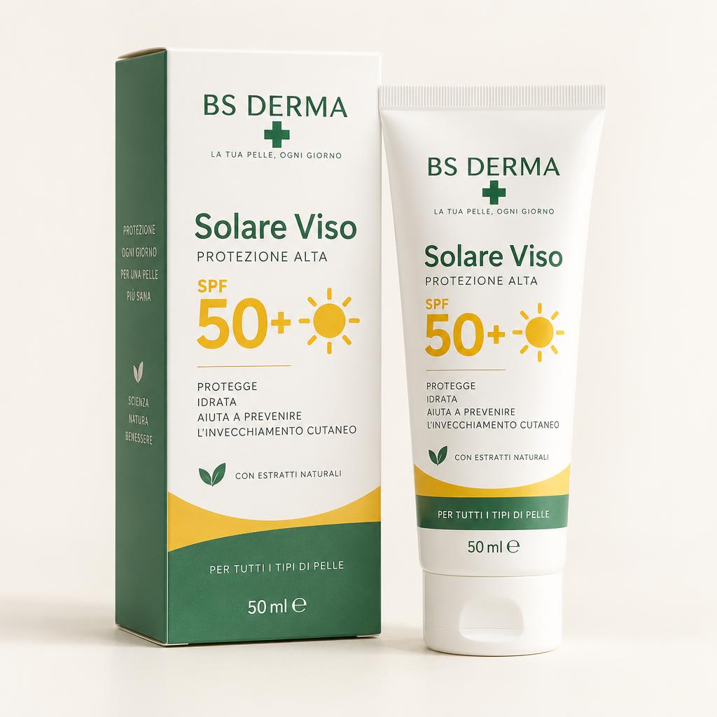 Tubo e confezione BS Derma Solare Viso SPF 50+